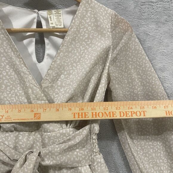 Japna Flowy A-Line Dress‎ Women's XS V Neck Beige Ruffle Polyester - Picture 7 of 8